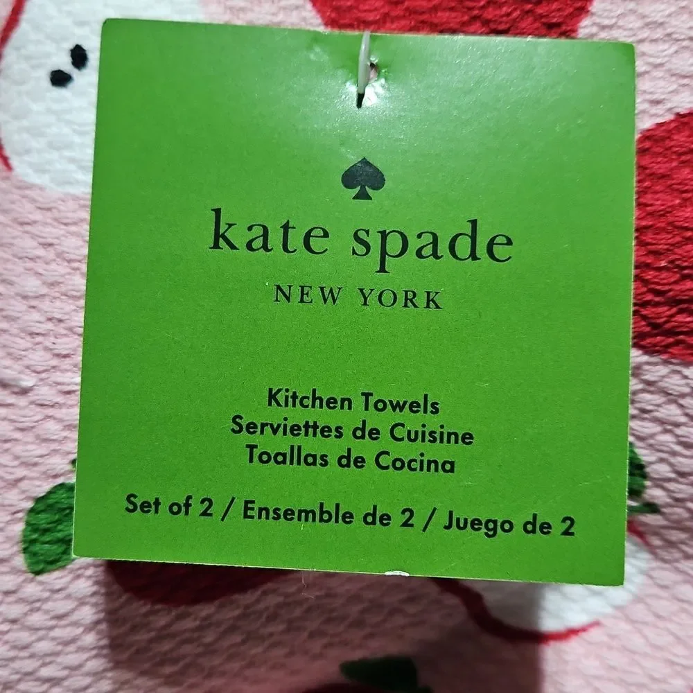 Kate Spade 🎁 Set Of 2 Pink Kitchen Towels with Red Apple Design